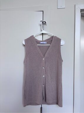 Mango Button Up Tan Sweater Vest